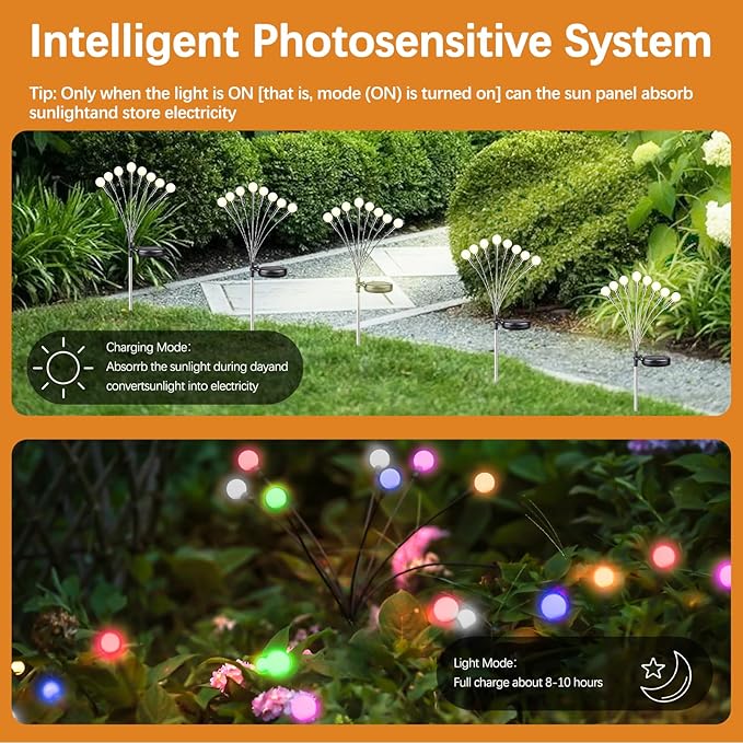 Multicolour-4Pack 32LED Firefly Multicolour Changing Lights,Garden Solar Lights Outdoor Decorative,Yard Waterproof Solar (Multicolour-4pcs)