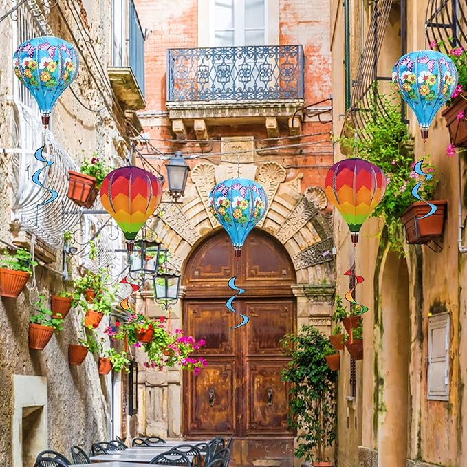 Giant Rainbow Butterfly Hot Air Balloon Garden Wind Spinners Large Pinwheels Lawn Yard Catchers Ornaments Windmills Outdoor Hanging Decor Whirligigs Wind Hanging Windsock 2Pack