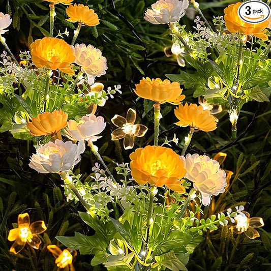 3 Branches Solar Lights,Outdoor Garden Decoration - 7 Snow Lotus Solar Garden Lights,Waterproof Solar Outdoor Lights, Auto On/Off,Garden,Yard Solar Decoration Lights (Yellow, 3 Pack)