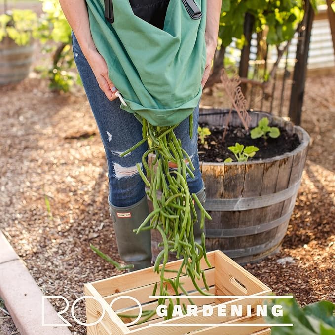 Roo Gardening Apron with Pockets & Harvesting, Picking Pouch - Adjustable, Water-resistant, Washable Canvas Cotton