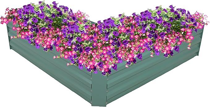 Sunnydaze Galvanized Raised Garden Bed - Metal Raised Bed for Gardening - Outdoor Planter Box for Flowers, Plants, and Vegetables - Green - 12" L-Shaped
