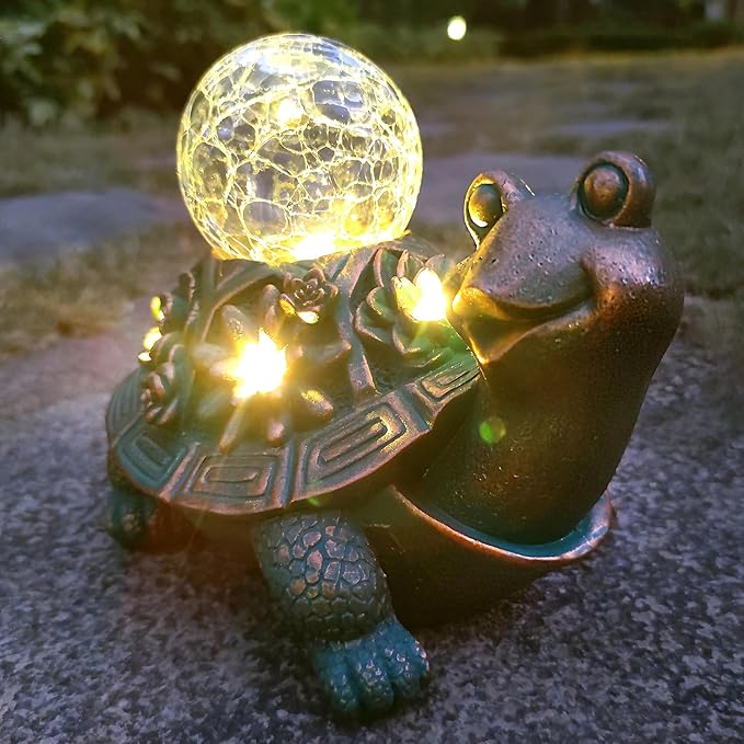JOYBEE Garden Statues Turtle with Solar Lantern Outdoor Decor-Turtle Solar Figurines Lights Decorations for Patio Yard Lawn Ornaments-Gifts for Birthday Easter Housewarming