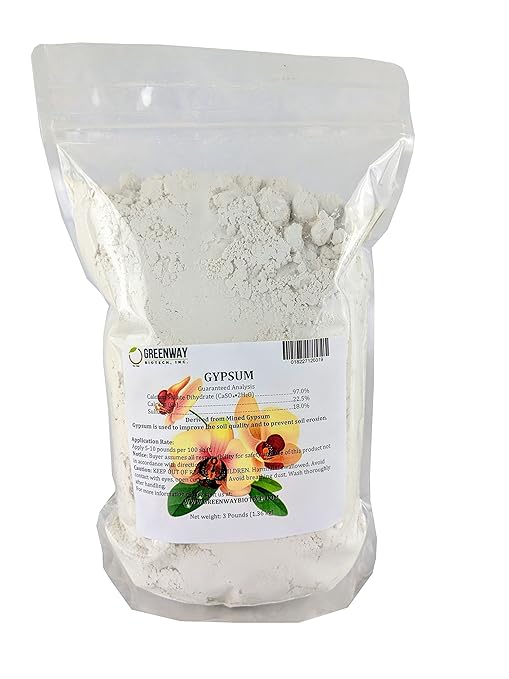 Greenway Biotech Gypsum Powder Calcium Sulfate to Improves Soil Drainage and Soil Water Relations- 100% Water Soluble Contains 97% Calcium Sulfate Dihydrate, 22.5% Calcium, and 18% Sulfur (3 Pounds)