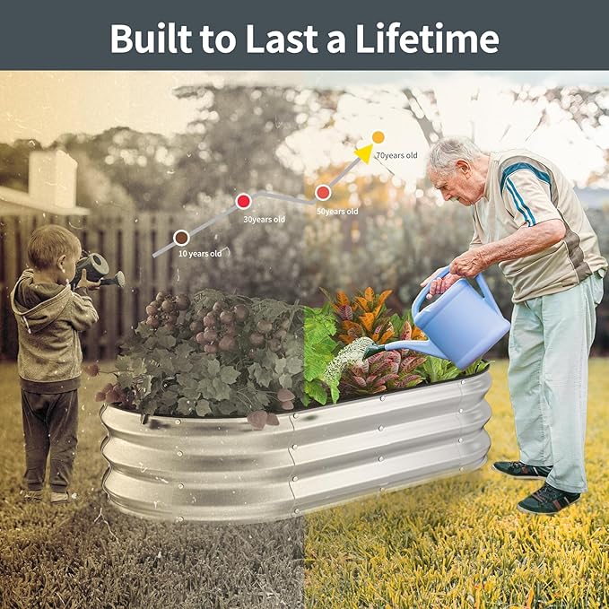 Kesfitt Raised Garden Bed Kit,Outdoor Galvanized Planter Large Metal Raised Boxes with Safety Edging and Gloves for Gardening Vegetables,Fruits,Flower(4x2x1FT)