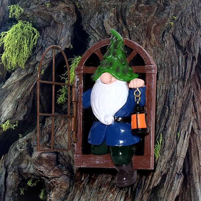 Whimsical Fairy Garden Gnome Statue, Tree Faces Decor Outdoor -5.9 Inch, Funny Garden Tree Decoration,Ideal Patio Yard Lawn Porch Decoration