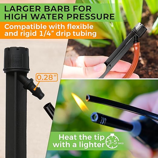 CARPATHEN Drip Irrigation Emitters Sprayer - 100 Black Drip Emitters for Irrigation Kit - ¼ Irrigation Tubing Compatible - 360 deg Adjustable Drippers for Drip Irrigation - Fit for Raised Garden Bed