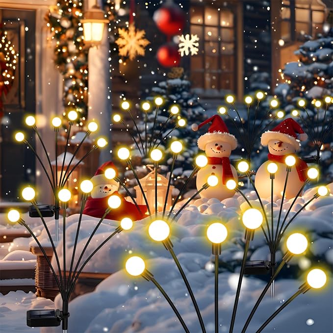 Solar Garden Lights Outdoor, 4 Pack Firefly Swaying Lights, Waterproof Garden Decor for Yard Patio Pathway Lawn, Gardening Gifts for Women Christmas Decoration