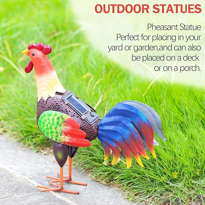 Solar Metal Rooster Animal Lights Decor Metal Chicken Sculpture for Backyard Patio Decor & Lawn OrnamentsGifts10.6inchesH (Rooster)