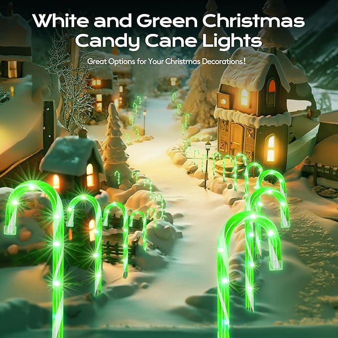 Christmas Candy Cane Lights 12Pcs Christmas Pathway Lights with 72 Count Incandescent Green Lights, Connectable 12 Inch Pathway Makers Lights for Indoor Outdoor Walkway Patio Yard Lawn Decorations