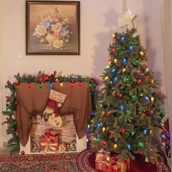 25 FT C9 Clear Multicolor Christmas String Light Outddor,Vintage C9 Christmas Lights with 26 Edison Bulbs(1 Spare), C9/ E17 Base,Multicolor Lights for Christmas Party Backyard Wedding Decor