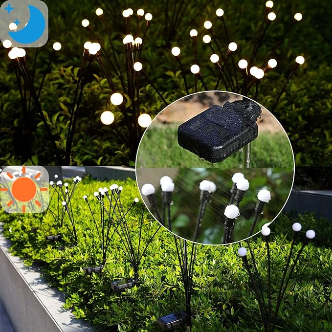 Solar Garden Lights Outdoor, 4 Pack Firefly Swaying Lights, Waterproof Garden Decor for Yard Patio Pathway Lawn, Gardening Gifts for Women Christmas Decoration