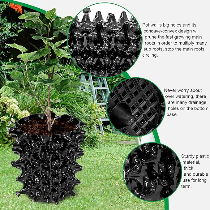 1 Gallon Air Pruning Pots New Plastic Nursery Pots Fruit Vegetable Garden Self-Planting Pots (10), Black (1G-10P)
