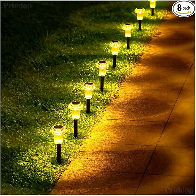 Solar Lights Outdoor Pathway Lights 8 Pack LED Waterproof Warm White Mushroom Shape for Garden Driveway Walkway Landscape Path Lawn Yard Decor