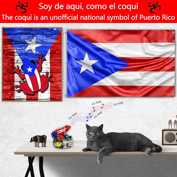 Puerto Rico Souvenirs, Puerto Rican Coqui with Sound, National Symbol of Puerto Rico Decorations Gifts, Novelty Puerto Rican Theme Sculpture Coqui Signs Frog Figurine, Battery Not Included