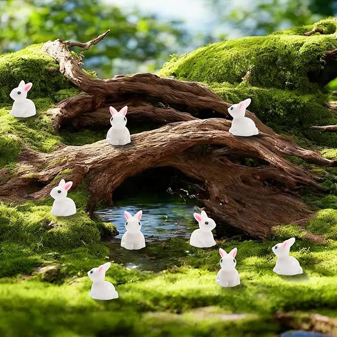 Exasinine 100Pcs Rabbit Miniature Figurines Easter Bunny Mini Rabbits Bunny Figurine Mini Resin Animals Fairy Garden Miniature Ornaments for Easter Egg Fillers Dollhouse Cake Home DéCor