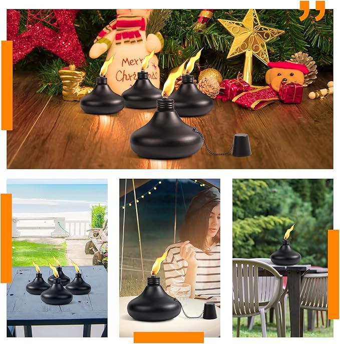 Upgraded Tabletop Torches Set of 8, 24oz Citronella Candles for Outdoor, Metal Table Top Torches for Outside, Refillable Torch Lanterns for Patio, Yard, Deck, Garden, Party