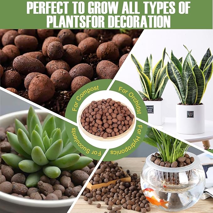 16 LBS Organic Clay Pebbles 4mm-16mm Leca for Plants 100% Natural Hydroton Clay Pebbles for Hydroponic Growing Gardening Orchids Drainage Decoration Aquaponics