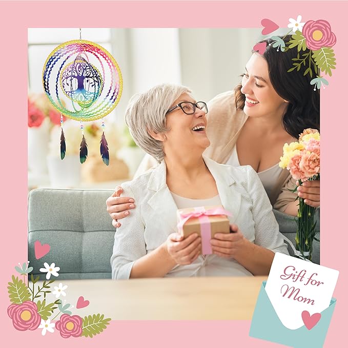 VP Home Tree of Life Dreamcatcher with Feathers Kinetic Wind Spinners - Native American Garden Decor - Sculpture Spinner for Yard and Garden Outdoor - Metal Large Hanging Dreamcatcher - 10"W x 16.5"H