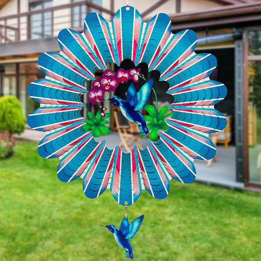 TUOKING Hummingbird Wind Spinners Outdoor Garden Decor 12 Inch 3D Hanging Wind Sculpture Stainless Steel Wind Spinner for Yard and Garden Decoration Worth Gift for Women