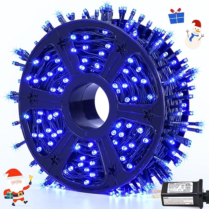 JMEXSUSS 500 LED Blue Christmas Lights Outdoor, 173ft 8 Modes Waterproof Christmas Tree Lights, Green Wire LED Fairy String Lights Plug in for Indoor Party House Holiday Christmas Decor