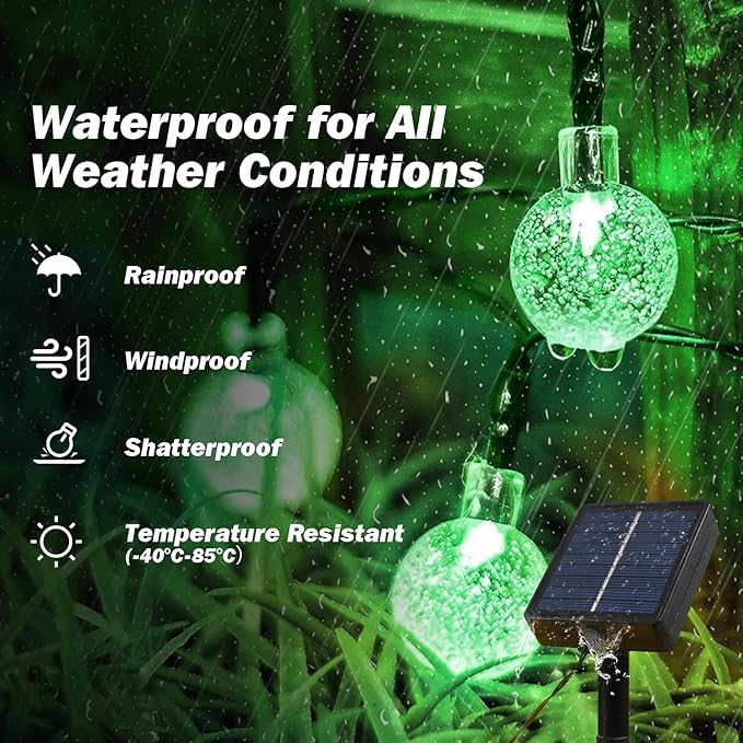 Solar Lights Outdoor Waterproof, 2 Pack Total 200LED 110FT Solar String Lights for Outside w/ 8 Modes, Outdoor String Lights Crystal Globe Patio Lights for Garden Yard Party Decor(Green)