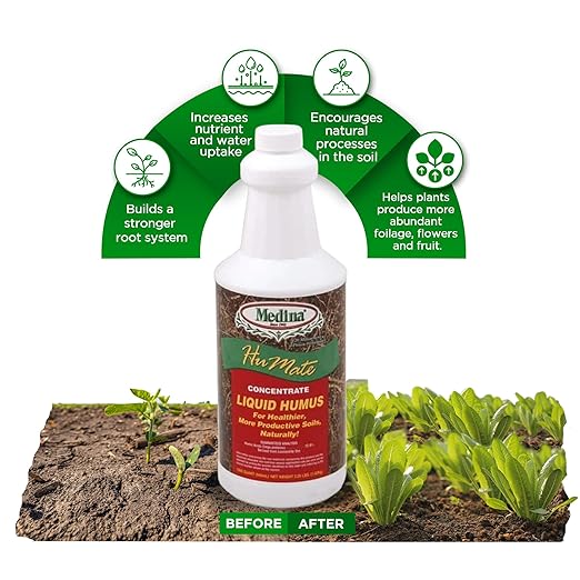 Medina Humate Humic Acid for Plants - Concentrated Liquid Compost, Humic Acid for Lawn - Enhance Plant Growth, Moisture Retention, Nutrient Absorption - Humates for Soil - 1 Qt Covers 2000 Sq. Ft.