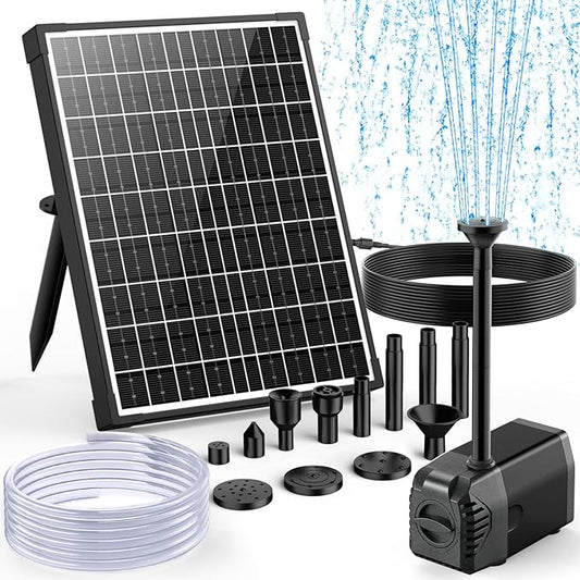 POPOSOAP Solar Fountain Pump, 20W Solar Powered Water Pump with 6.6FT Water Pipe, 320GPH Solar Pond Pump for Pond, Fish Tank, Yard and Wildlife Garden