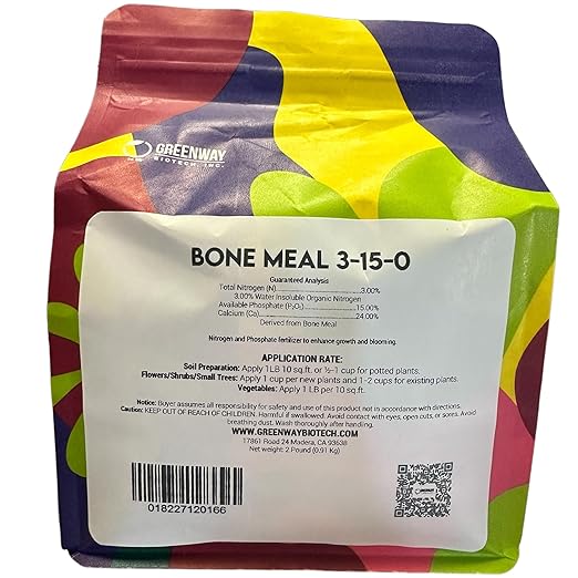 Greenway Biotech Bone Meal Fertilizer 3-15-0 Plus 24% Calcium for Plant’s Strong Root Development- Plant Food Source of Nitrogen and Phosphorus for Gardening, Flowering Plants- 2 Pounds