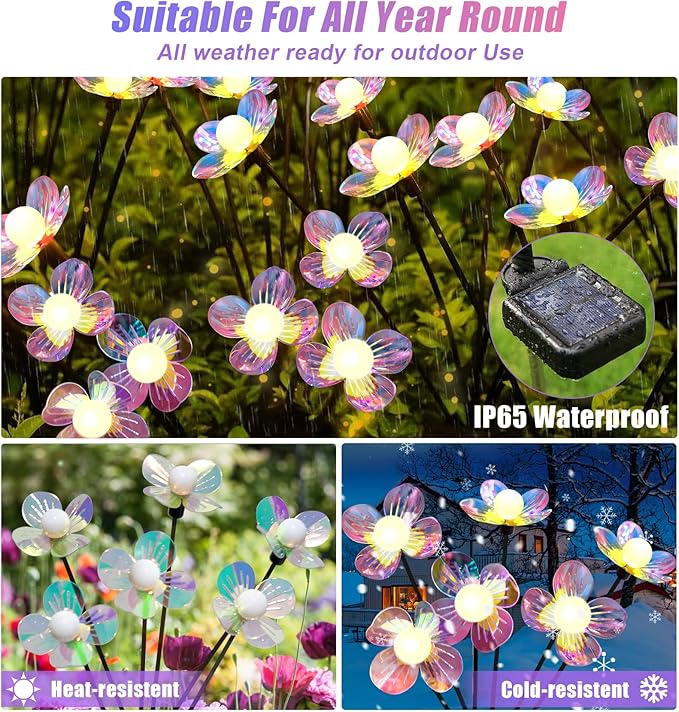 Solar Garden Lights Outdoor,New Upgraded Solar Firefly Lights Waterproof,Sway by Wind,Perfect Gardening Gifts for Women, Holiday Decoration