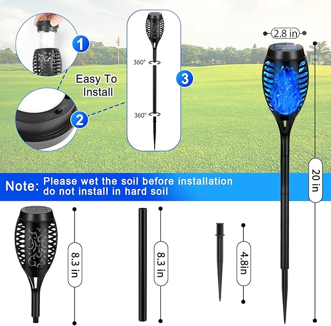 Solar Lights Outdoor, Upgraded 6 Pack Blue Solar Torch Light with Flickering Flame Waterproof for Garden Decor, Flame Torches for Outside Landscape Porch Yard Pathway Decorations