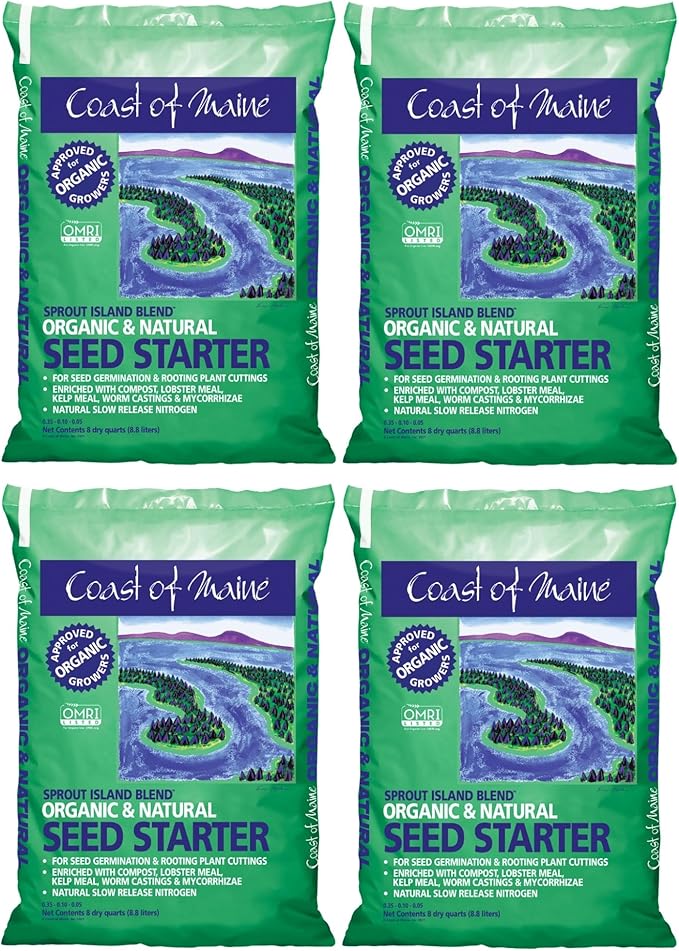 Coast of Maine, 8qt (Pack of 4) Sprout Island Blend, Organic & Natural Seed Starter for Seed Germination & Root Plant Cuttings