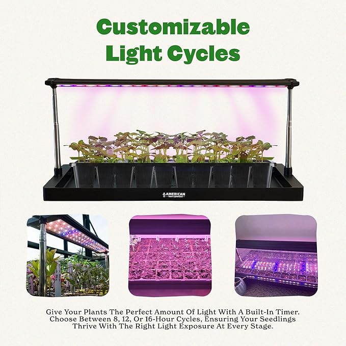 Epic Gardening Seed Starting Grow Light - Full-Spectrum LED with Adjustable Height & Integrated Tray for Indoor Seedlings | Energy-Efficient, Long-Lasting Light with Timer (Standard)