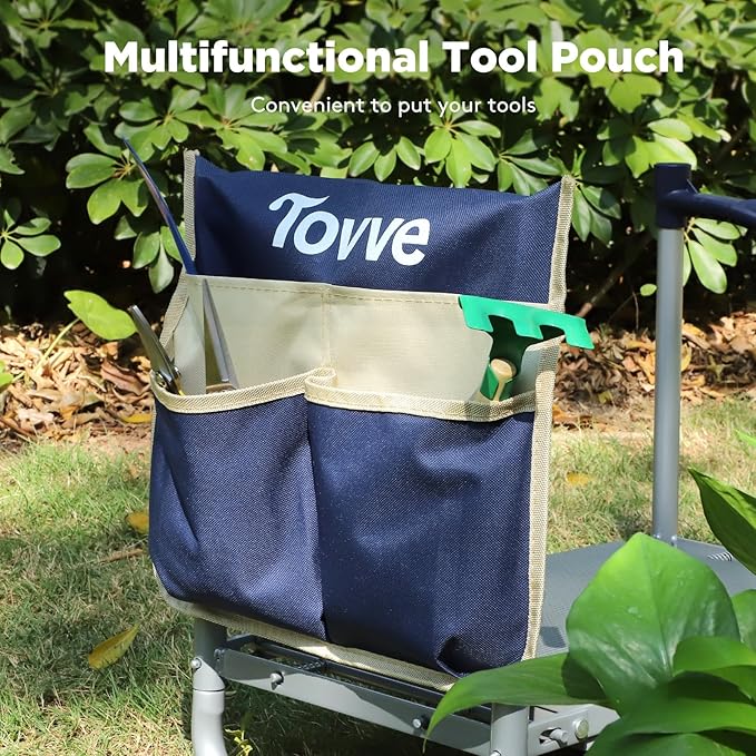 Upgraded Garden Kneeler and Seat with Thicken & Widen Soft Kneeling Pad, Heavy-Duty Foldable Garden Stool with Large Garden Tool Bag, Portable Garden Bench Gardening Gifts for Women, Seniors