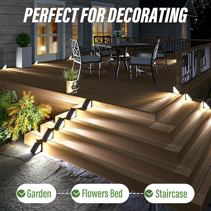 JSOT Solar Step Stair Lights Outdoor Yard Decor 10 Pack, IP65 Waterproof Deck Lighting for Outside Solar Powered, Solar Garden Light Decor for Fence, Backyard, Front Porch Step, Balcony, Wall, Patio