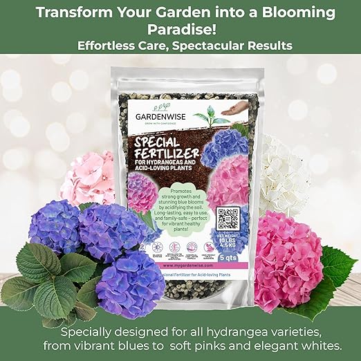 Slow Release Hydrangea Fertilizer with Iron & Sulfur – Indoor & Outdoor Soil Acidifier for Miracle Growth (3 qt)