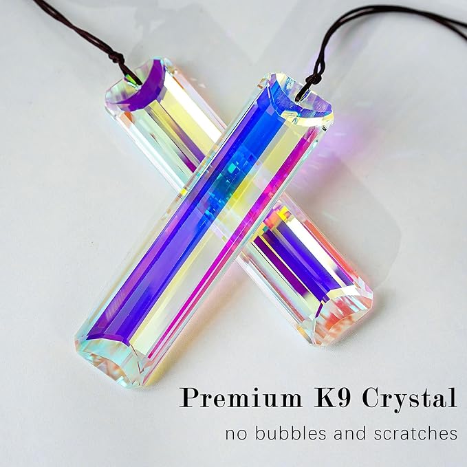 HDCRYSTALGIFTS 2pcs 120mm/5'' Large Crystal Sun Catcher Prisms Hanging for Window,AB Crystals for Suncatchers,Rainbow Maker Rectangle Crystal Stick Prisms for Balcony,Kitchen,Garden Decoration