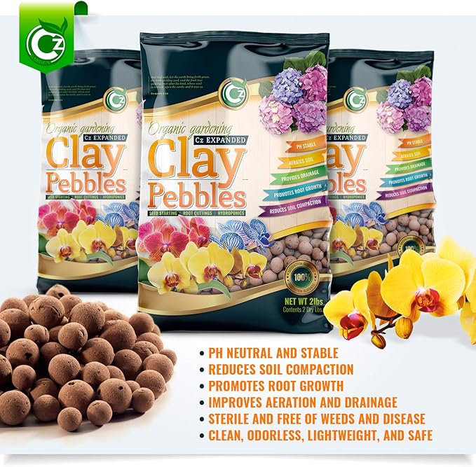 Expanded Clay Pebbles Grow Media for Orchids, NFT DWC Hydroponics, Aquaponics, Aquaculture LECA Plant Garden Soil Conditioner Amendment Ceramsite Aggregate (10 LB Cz Expanded Clay Pellets)