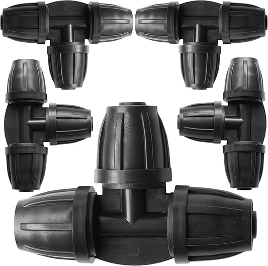 CARPATHEN 5pcs Barbed Tee Connector for 5/16 Irrigation Tubing (.42" OD x .30" ID) - Splitter 3 Way Lock T Connectors for Drip Irrigation System - Drip Irrigation Fittings