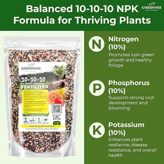 10-10-10 Plant Fertilizer Slow Release – 10 10 10 All Purpose Granular Garden Fertilizer for Fruit Trees, Evergreens, Vegetables, Arborvitae, Fig Trees, Shrubs, Pines, Oaks, Flowers