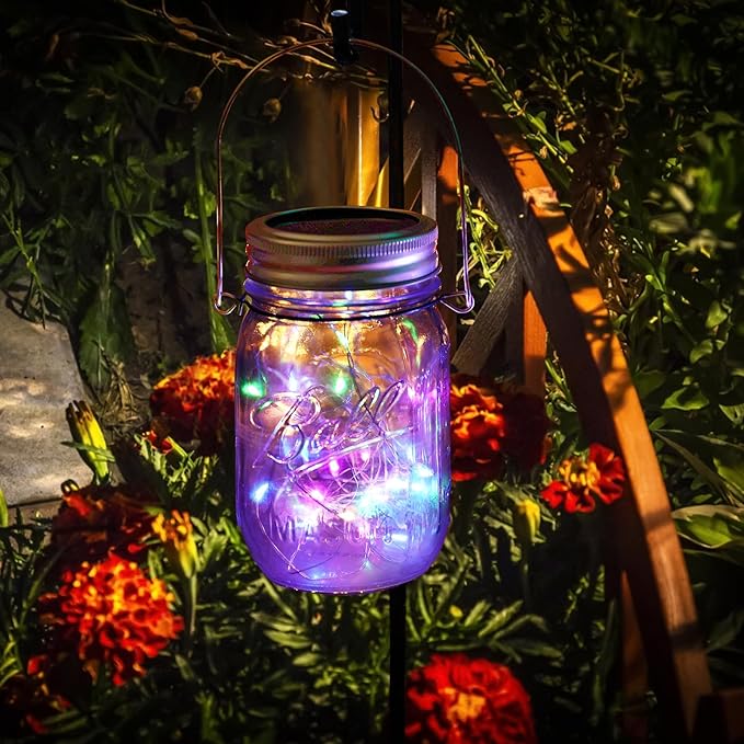 Solar Mason Jar Lid Lights, 10 Pack 30 LED Waterproof String Fairy Star Firefly Jar Lids Lights with Hangers for Patio Garden Yard Lawn Party Wedding Christmas Decoration (Jars Not Included)