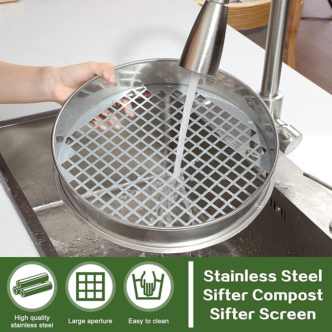 11.81 Inch Sand Sifter Sieve for Gardening Sand Sifter Garden Dirt Sifter for Rocks Stainless Steel Soil Riddle Sieve Mesh Filter Compost Screen 12.5 mm in Hole Size Bonsai Gardening Tool
