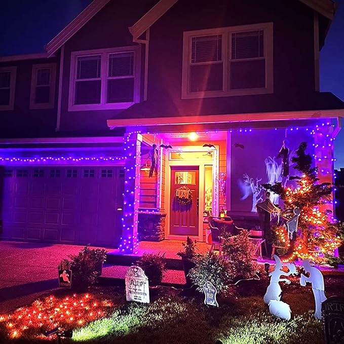 JMEXSUSS 250 LED Orange and Purple Christmas String Lights Indoor Outdoor Waterproof for Garden Patio Party Halloween Christmas Decorations