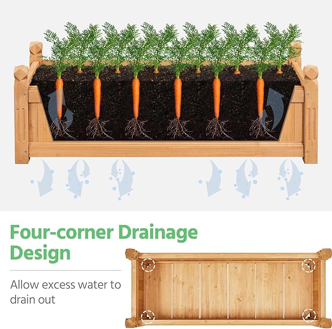 Yaheetech 43.5″ L × 16″ W × 14″ H Wooden Raised Garden Bed, Horticulture Rectangular Garden Planter Outdoor, Raised Planter Box for Patio/Yard/Greenhouse Vegetable/Flower/Herbs, Light Brown,2pcs