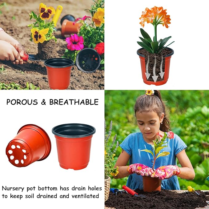 4 Inch 400 Pack Plastic Nursery Pots with Drainage Holes,Plastic Seed Starting Pots Come with 400 Pcs Labels, Reusable Seedling Flower Plant Container for Succulents, Seedlings, Transplanting