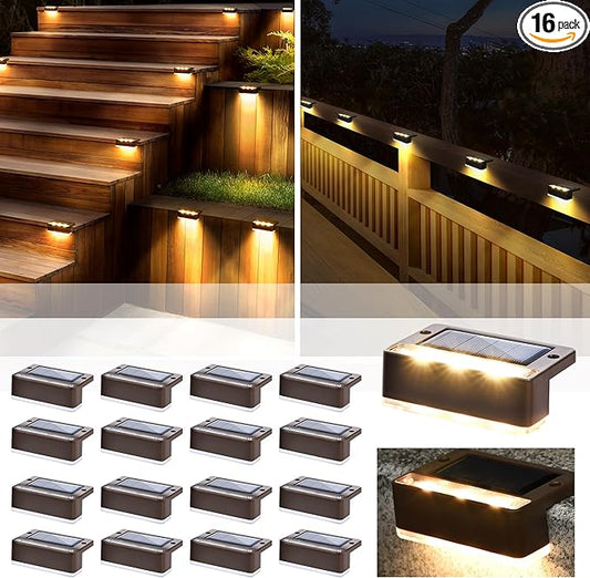 SOLPEX Solar Fence Lights, 6 LEDs Solar Lights Outdoor Waterproof Solar Powered for Deck, Stair, Front Porch, Balcony, Walkway, Garden, Yard, Patio, Pool Decor, IP65 Waterproof (16 Pack, Warm White)