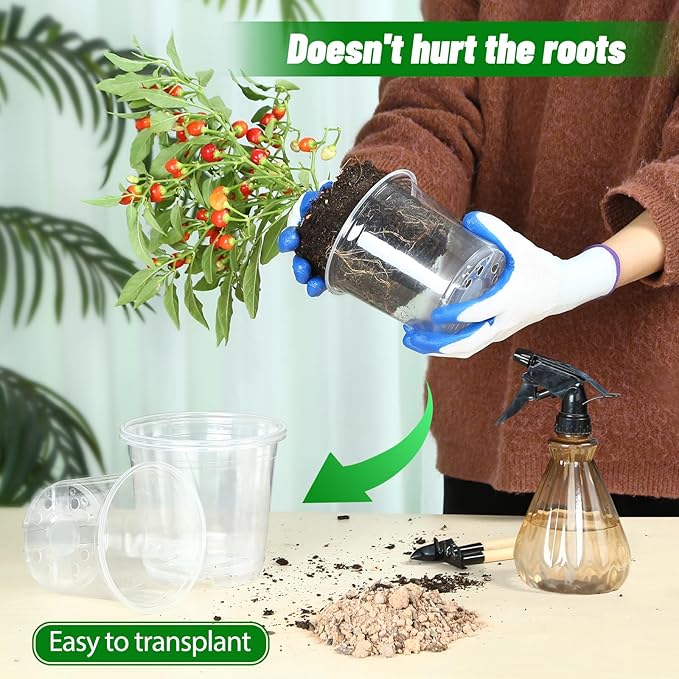 48 Pack 7/6/5/3.5 Inch Clear Plastic Pots for Plants, Clear Nursery Pots with Drainage Holes, Reinforced Plastic Nursery Pots Variety Pack