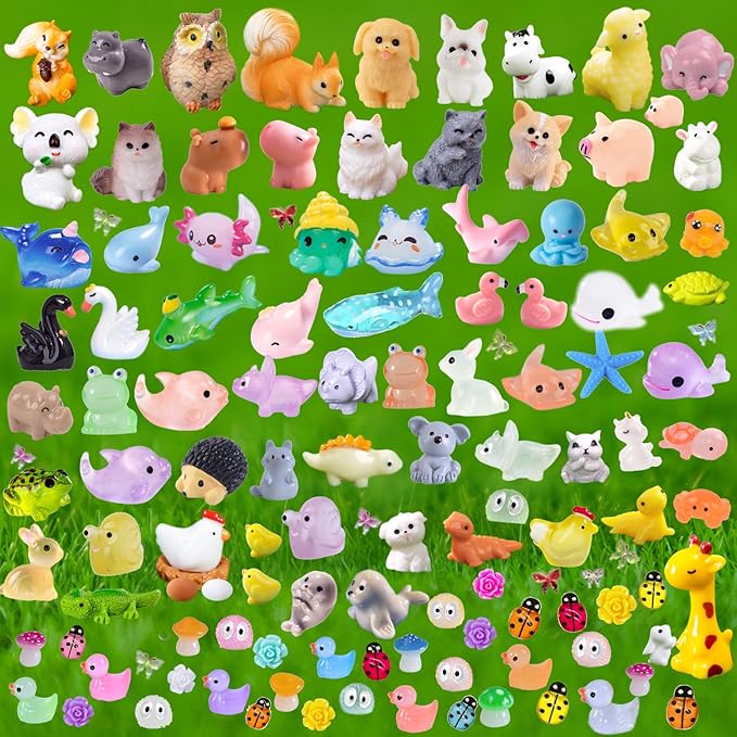 150 Pcs Mini Resin Animals Miniature Animal Figurines Tiny Resin Animals Mini Animals Small Animals Figures Bulk for Fairy Garden Décor Micro Landscape Ornaments Dollhouse Craft Accessories