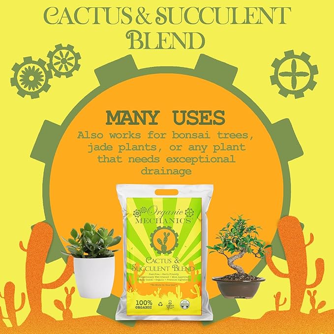 Cactus and Succulent Blend Potting Soil, 2 Quarts (Pack of 5) - Enhances Root Growth & Water Drainage with Biochar, Rice Hulls, and Worm Castings - Peat-Free & Eco-Friendly