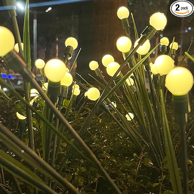 2 Packs Solar Garden Lights, New Upgraded Leaf Design 20 LED Solar Firefly Lights, Waterproof Solar Landscape In-Ground Path Lights Outdoor Decorations for Patio Yard Garden (Warm White)