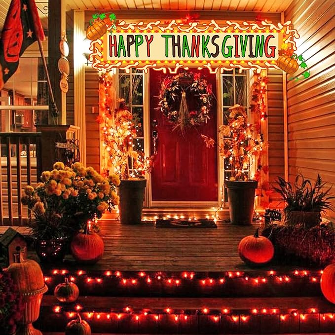 JMEXSUSS 66ft 200 LED Thanksgiving Lights Outdoor, Orange String Lights Indoor Clear Wire, 8 Modes Orange Christmas Lights Plug in for Fall Autumn Harvest Tree Garden Patio Thanksgiving Decorations